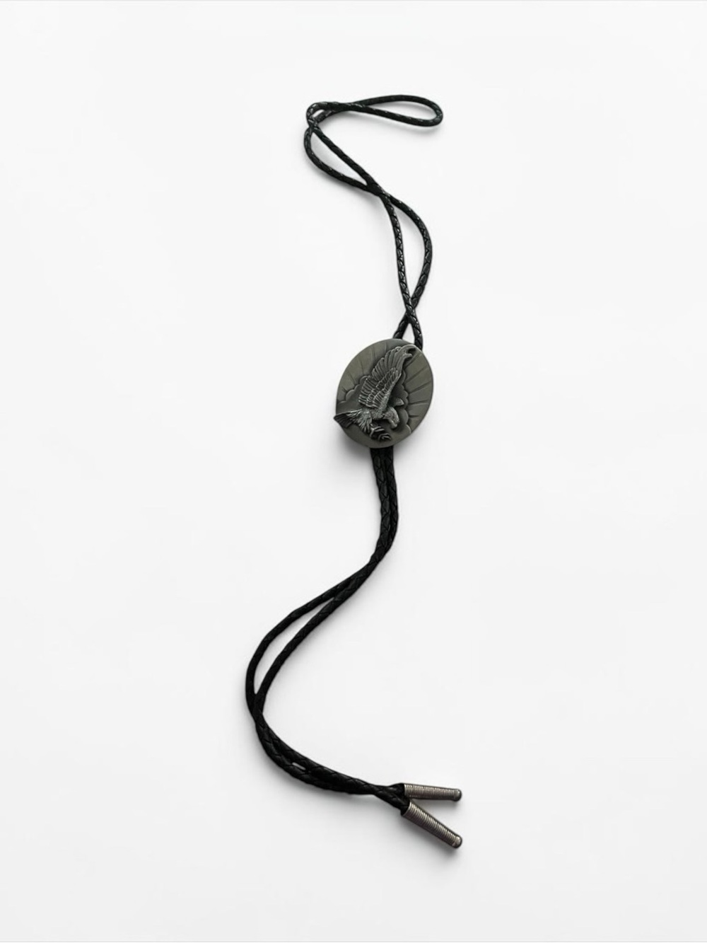 Black Western Bolo Tie with Eagle Slide - Picture 2 of 10